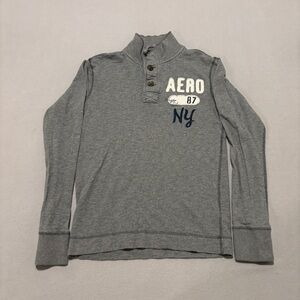 Aeropostale Long‎ Sleeves Shirts Size XS Gray Embroidery Y2K Fall Casual Buttons